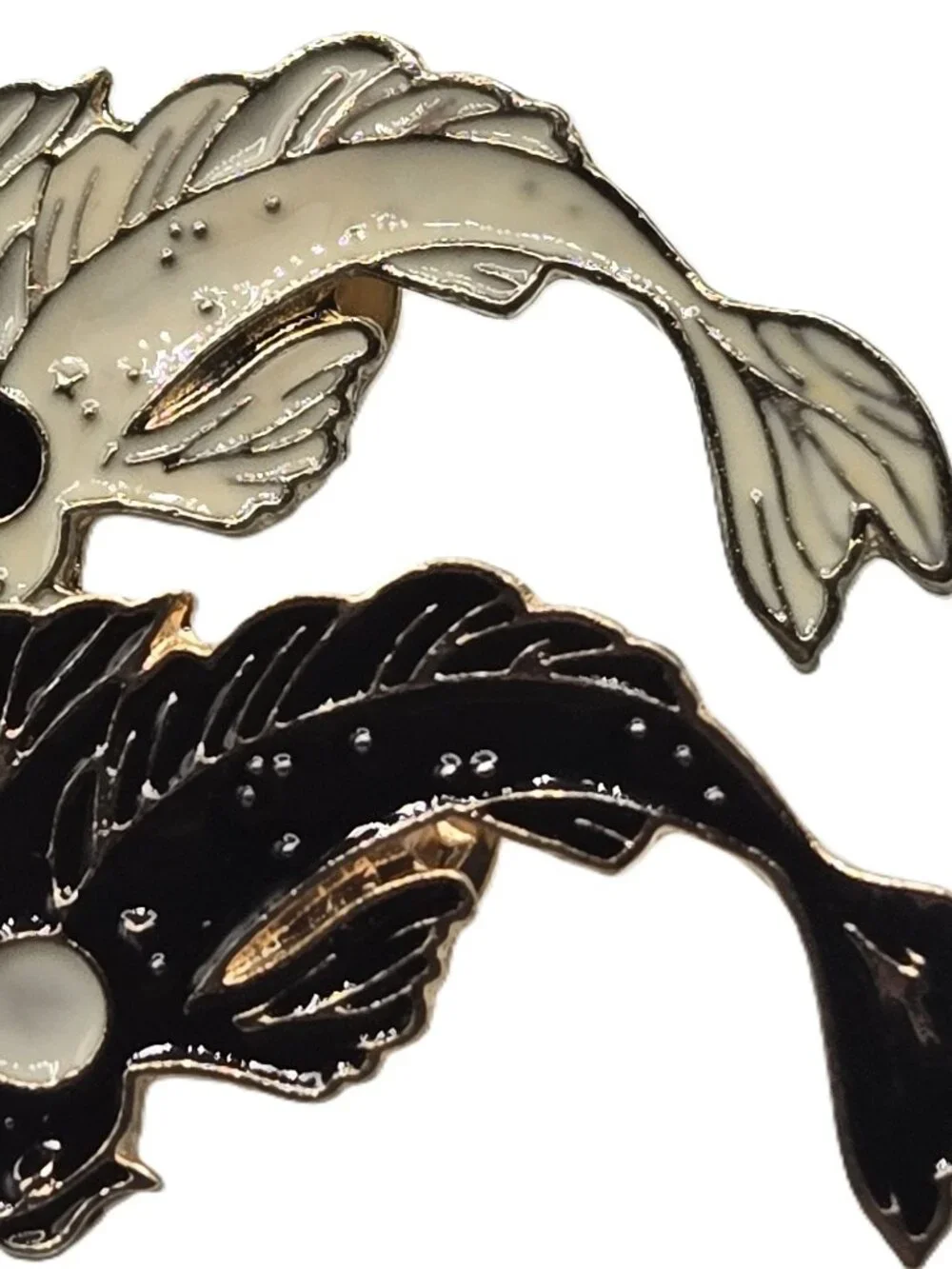 2 Enamel Tac Pins Yin Yang Koi Fish Black White Metal  Fashion Costume Jewelry